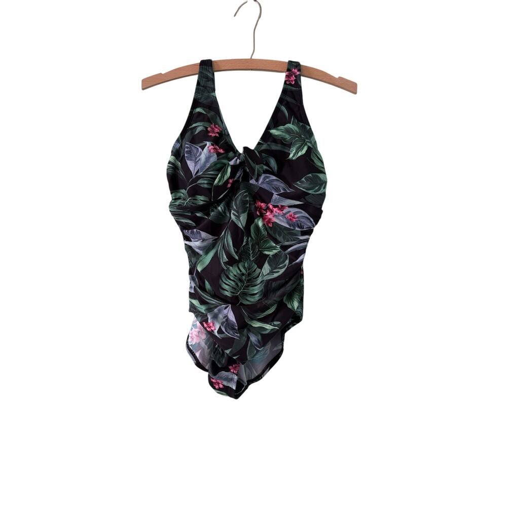 Kona Sol Women's Small Tie Front Tummy Control One Piece Swimsuit Full Coverage